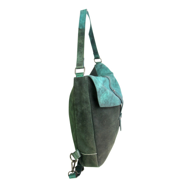 Free People DARK GREEN BLUE REAL LEATHER BACKPACK CONVERTIBLE SHOULDER BAG PURSE main image 4